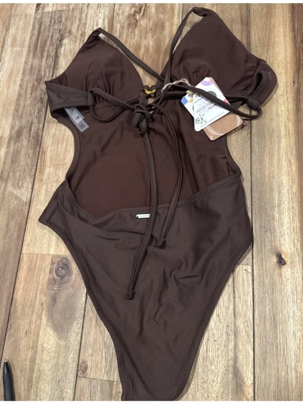 Berlook One Piece Swimsuit Coffee Brown S Small Strappy Back Econyl NEW $85